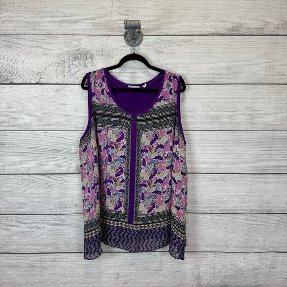 Susan Graver Plus Size Purple Floral Sleeveless Spring Blouse Size 2X - Picture 1 of 11